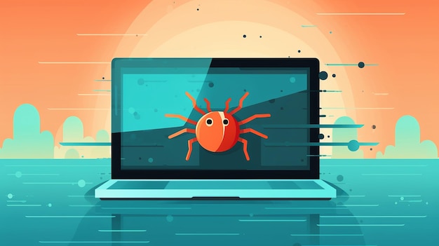 Computer bug op laptop scherm symboliseert dreiging van software bugs en zero day kwetsbaarheden
