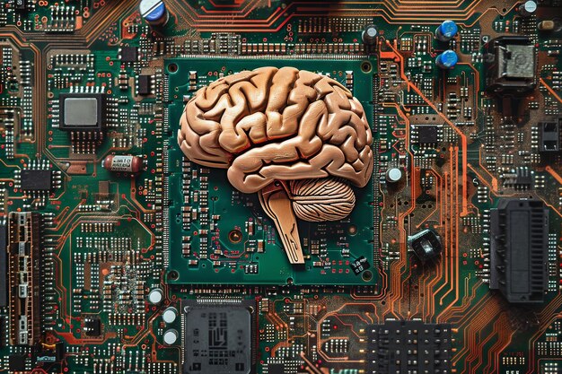 Photo a computer chip with a brain on it