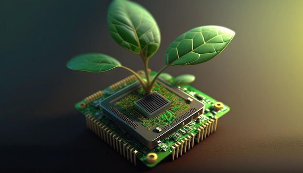 植物が生えているコンピューターチップ