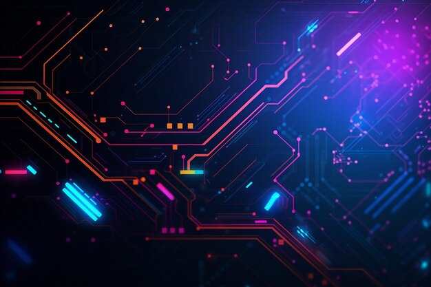 Computer Circuit Background with Colorful Shapes