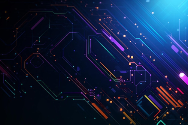 Computer Circuit Background with Colorful Shapes