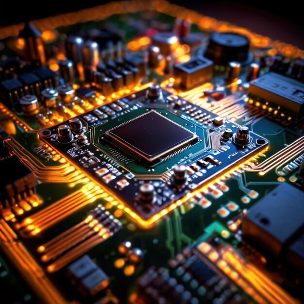 Foto scheda di circuito informatico tecnologia elettronica intricata per processore cpu