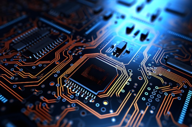 Photo computer circuit board technology background motherboard digital chip generative ai