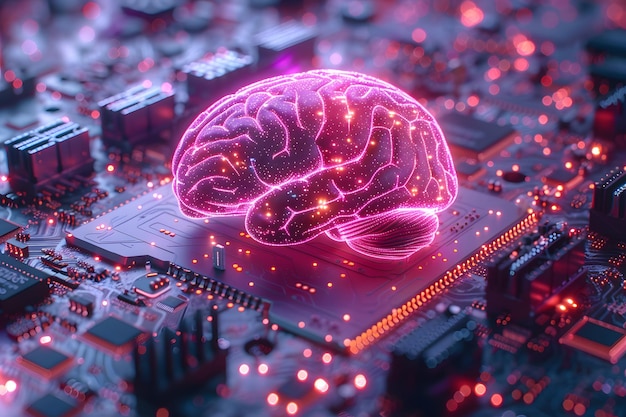 Computer Circuit Board With Brain