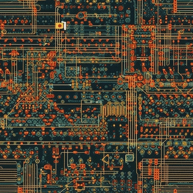 緑とオレンジの背景を持つコンピューター回路。