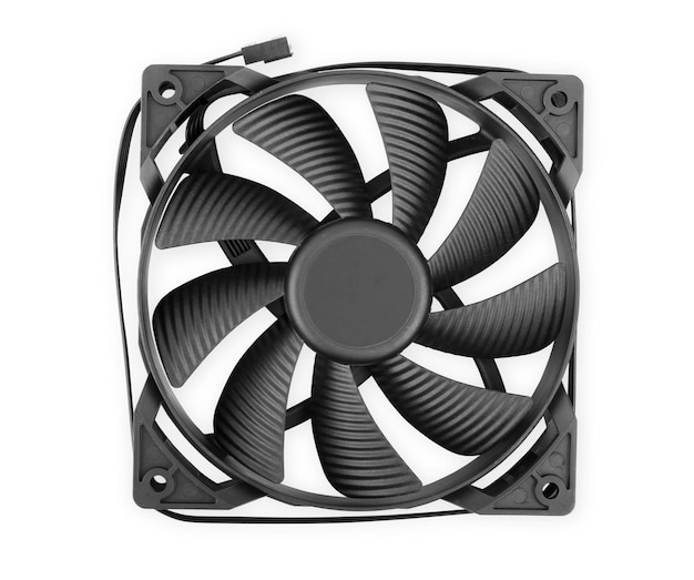 Photo computer cooler in black color isolated on white background processor ventilation system computer fan