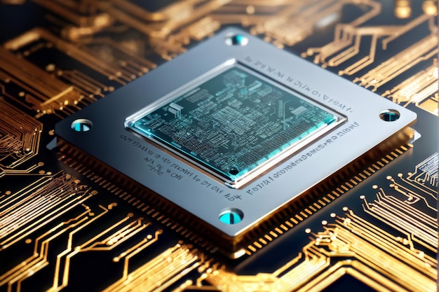 Premium Photo | Computer cpu processor with golden cpu computer ...