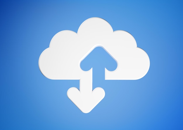 Computer data storage cloud icon with up and down arrows on\
blue background