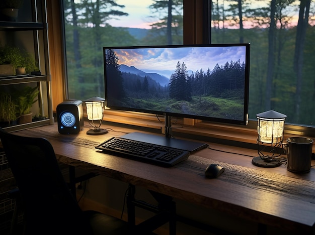 Photo computer desk with a monitor mounted on top computer desk setup ideas pc desk with monitors