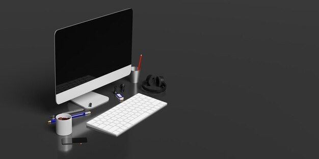 Computer desk work desk workplace 3d illustration