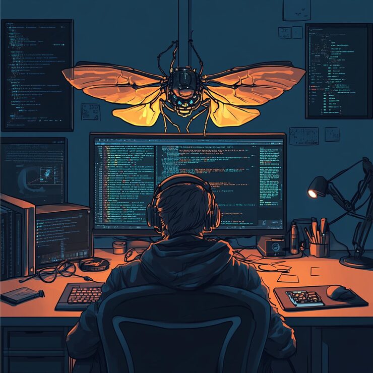 Photo a computer displaying a bug in code with a programmer troubleshooting and debugging the issue