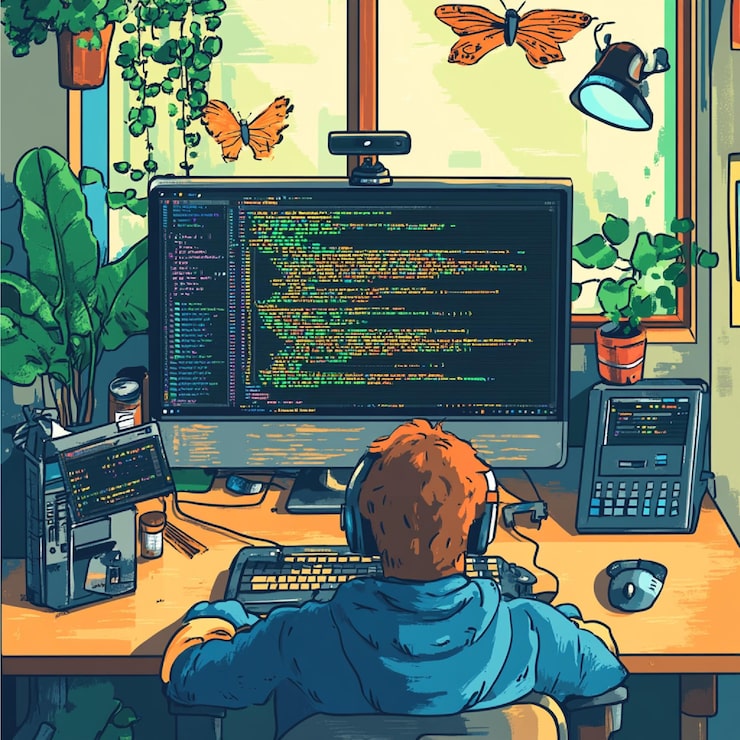 Photo a computer displaying a bug in code with a programmer troubleshooting and debugging the issue