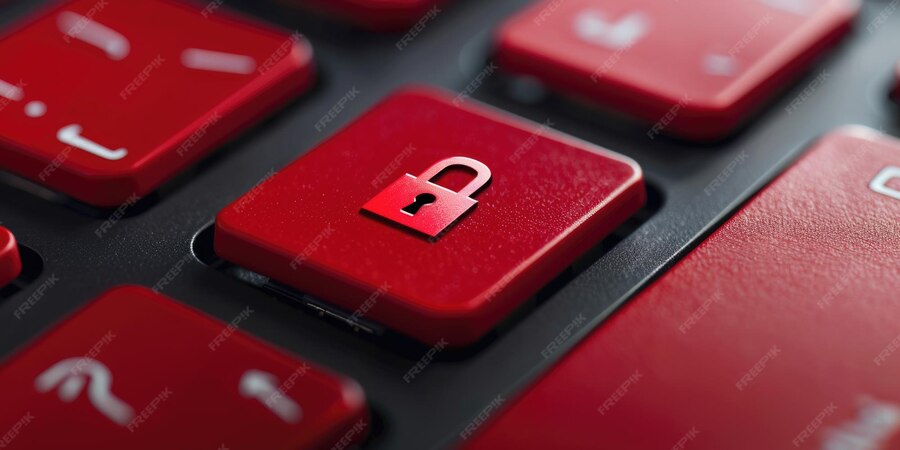 Computer Encryption Data Encryption on Red Keyboard Button with Coding ...