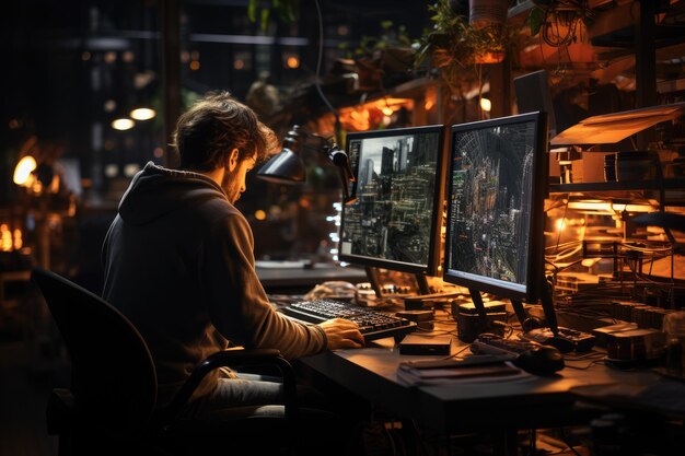 Premium Photo | Computer Engineer Programming software code in a tech ...