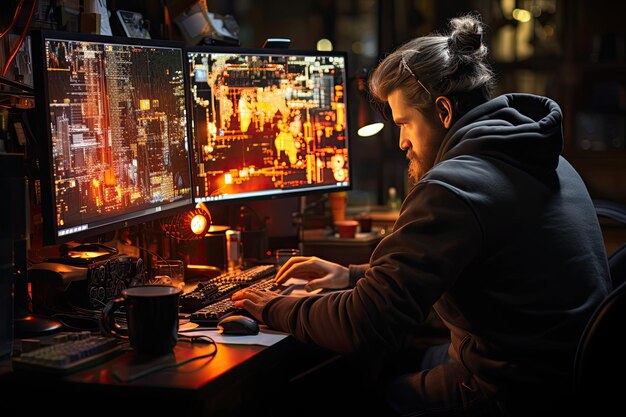 Premium Photo | Computer Engineer Programming software code in a tech ...