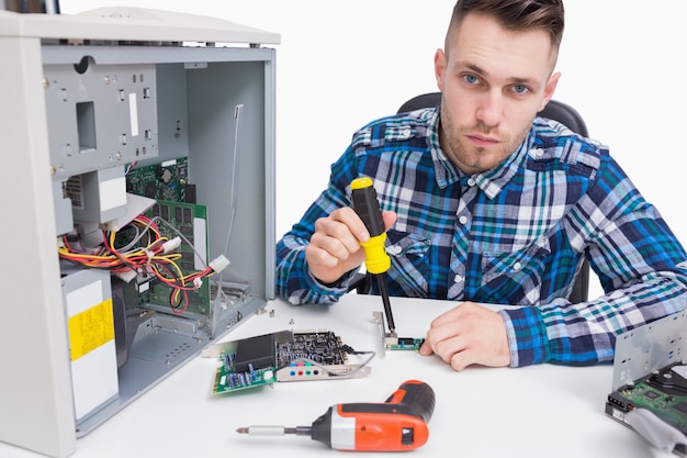 Computer engineer repairing cpu