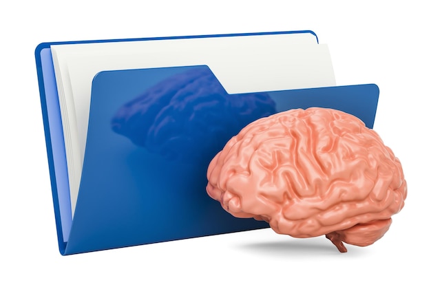 Photo computer folder icon with human brain 3d rendering