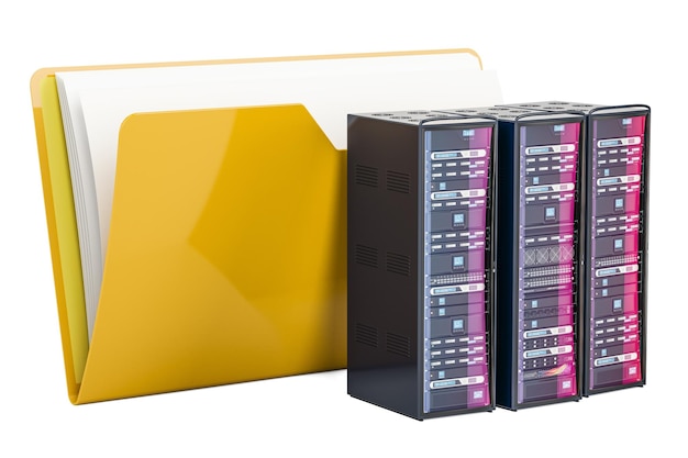 Computer folder icon with servers 3D rendering