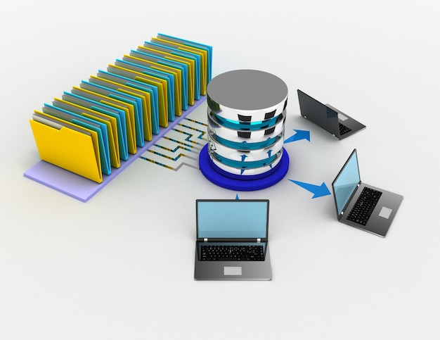 Photo computer folder network concept. 3d rendered illustration