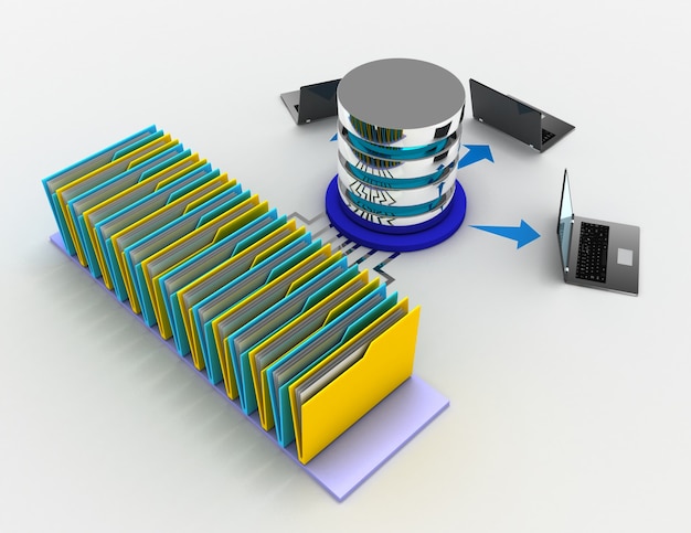 Photo computer folder network concept. 3d rendered illustration