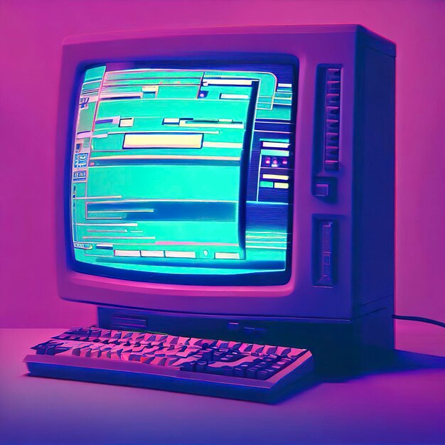 Foto un computer degli anni '90 nello stile di vaporwave.
