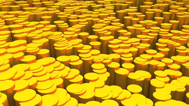 Computer gegenereerde abstracte achtergrond van vele gouden cilinders 3D-rendering