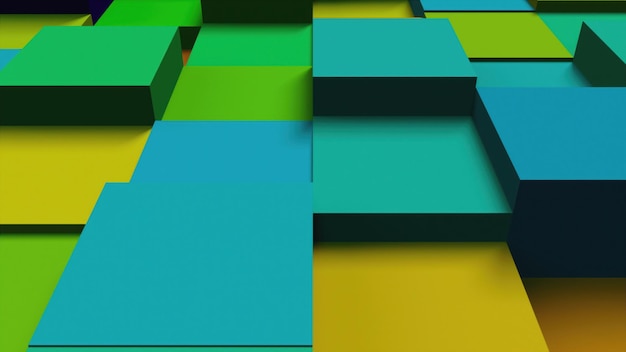 Computer generated background multicolored isometric cubes top view 3D rendering undulating stepped area