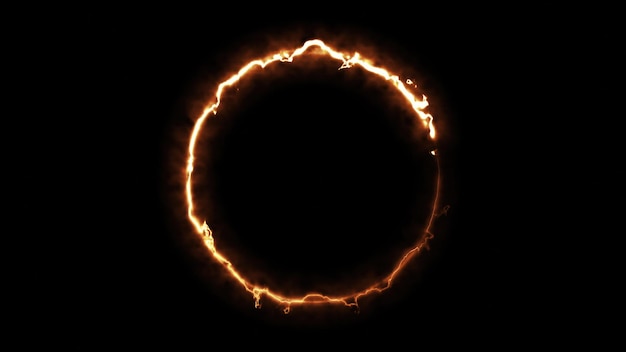 Foto anello di fuoco generato dal computer su sfondo nero rendering 3d del cerchio di fuoco astratto