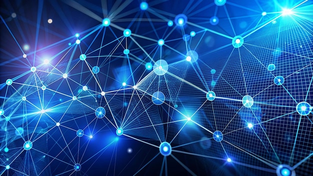 コンピュータで生成された青い抽象的な背景の画像で 線と点が接続されています