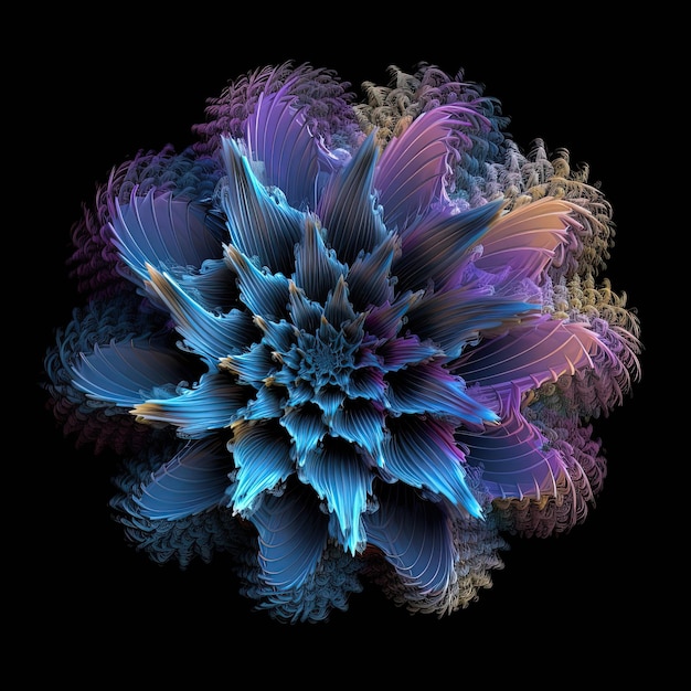 A computer generated image of a flower with a black background.