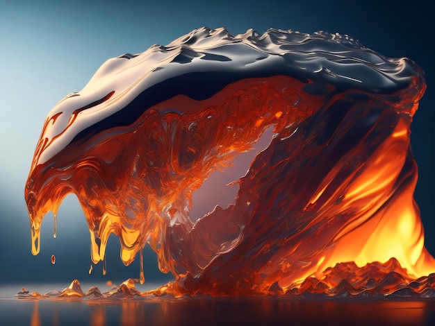 A computer generated image of a liquid that is orange and has the word fire on it.