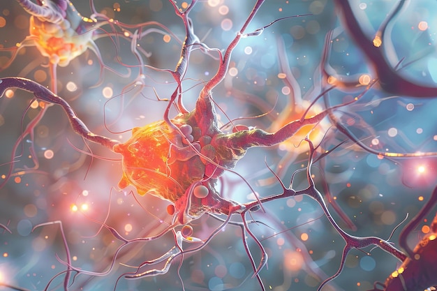 A computer generated image of a nerve cell in the brain