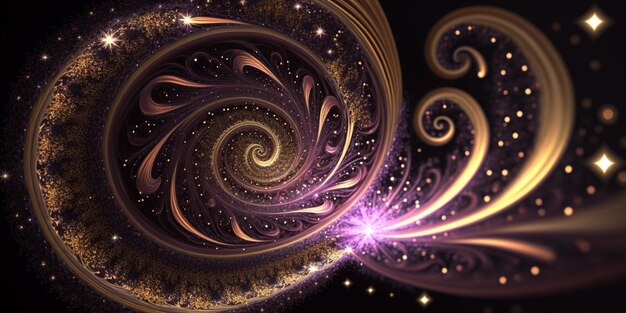 A computer generated image of a spiral with gold and purple swirls.