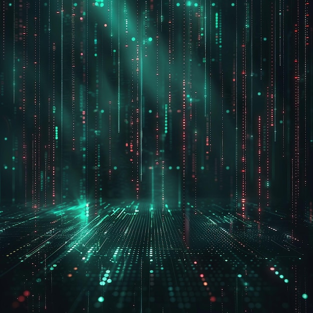 Photo computer generated modern fantasy background with teal glow and red color