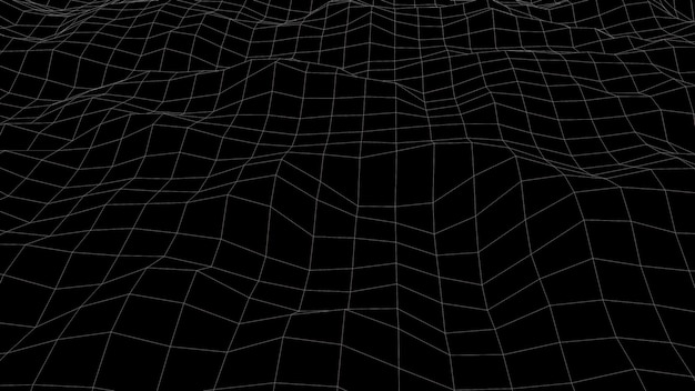 Photo computer generated a wireframe wave 3d rendering of a luminous fine mesh futuristic background