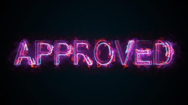Компьютер сгенерировал слово Approved Burning, надпись состоит из заглавных букв 3D-рендеринга графического фона бизнес-концепции