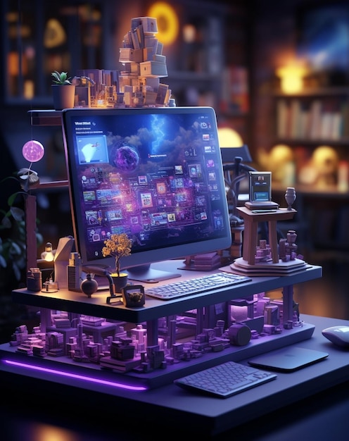 Foto la grafica computerizzata si illumina di viola