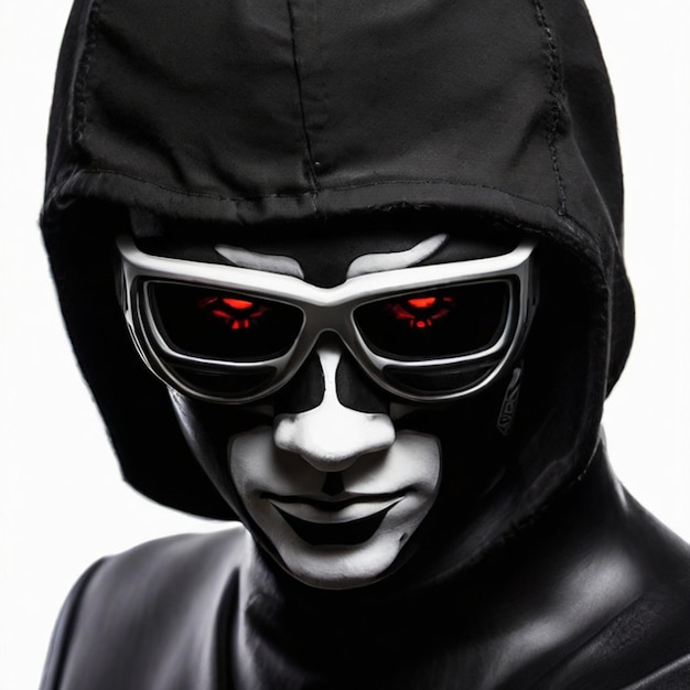 Photo computer hacker with mask black hacker