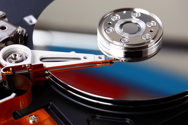 Computer hard disk drive, close up