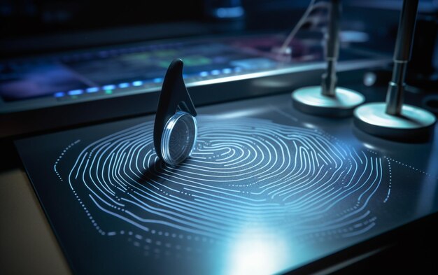 Photo a computer identifies and measures the fingerprint on the digital surface 1