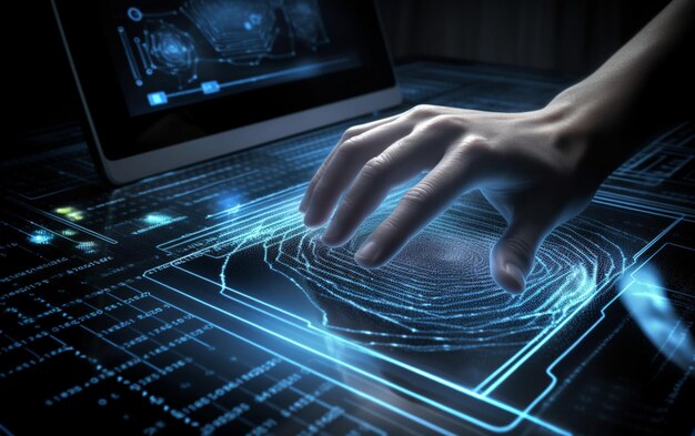 A computer identifies and measures the fingerprint on the digital surface 1