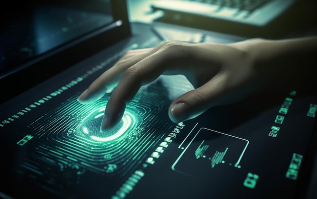 A computer identifies and measures the fingerprint on the digital surface 1