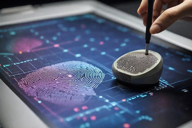 A computer identifies and measures the fingerprint on the digital surface