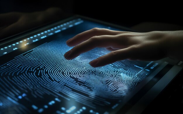 Photo a computer identifies and measures the fingerprint on the digital surface