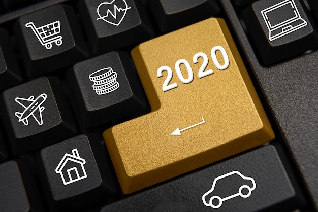 Computer keyboard and 2020 New Year's wish concept.