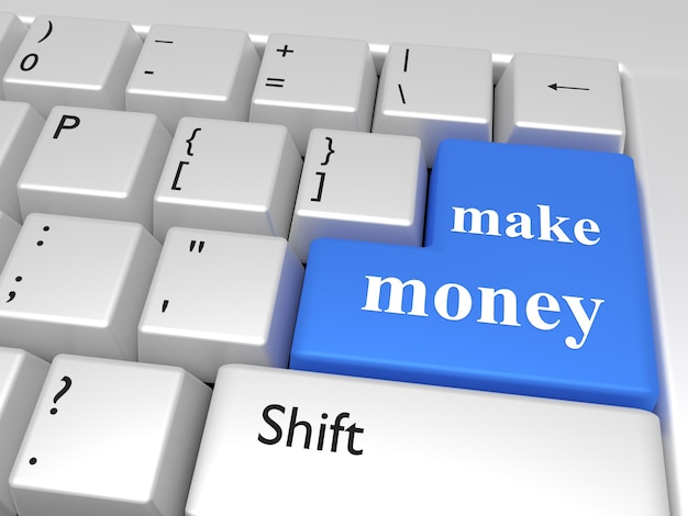 Computer keyboard with a key with words: make money