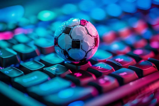 Photo computer keyboard with soccer ball