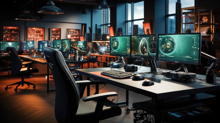 Premium AI Image | Computer lab HD 8K wallpaper Stock Photographic Image