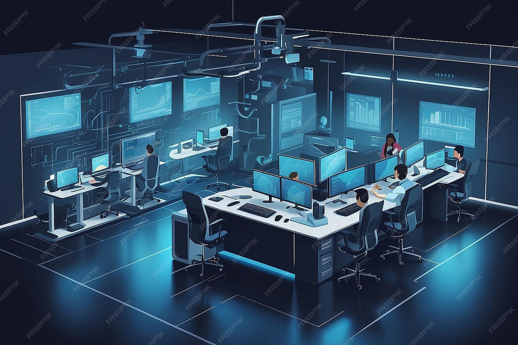Premium Photo | Computer Lab Vector Illustration of Technological ...