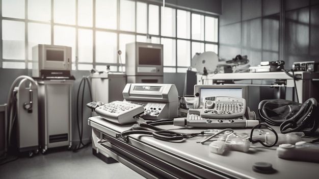 Photo a computer lab with a printer and a printer.